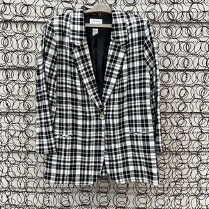 VTG 80s Expressions by Laura Gayle Plus Size 18W Black White Plaid Boxy Blazer